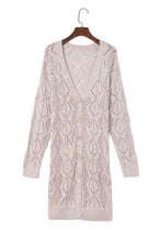 Load image into Gallery viewer, FASHION HOUSE- Khaki Hollow-out Openwork Knit Cardigan