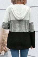 Load image into Gallery viewer, DEAR LOVE- Black Color Block Ribbed Half Zip Drawstring Hooded Top
