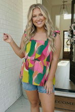 Load image into Gallery viewer, Abstract Print Ruffle Sleeve Babydoll Top