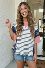 Load image into Gallery viewer, Stripe and Floral Mixed Media Oversized Top