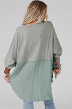 Load image into Gallery viewer, DEAR LOVE- Grey Crinkle Splicing Raw Hem High Low Oversized Blouse