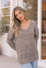 Load image into Gallery viewer, Throw it On Mocha/Grey Knit Sweater