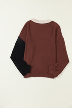 Load image into Gallery viewer, Coffee Colorblock Bishop Sleeve Ribbed Trim Sweater