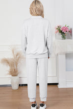 Load image into Gallery viewer, Gray Solid Half Zipped Drawstring High Waist Lounge Set