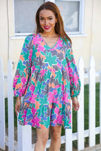 Load image into Gallery viewer, Lock Eyes Stone/Green Long Sleeve V Neck Ruffle Hem Babydoll Dress