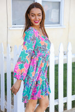 Load image into Gallery viewer, Lock Eyes Stone/Green Long Sleeve V Neck Ruffle Hem Babydoll Dress