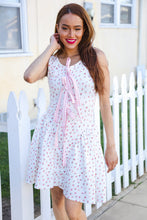 Load image into Gallery viewer, Beautiful You Ivory Checker & Floral Print Ribbon Tie Sleeveless Dress