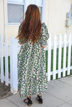 Load image into Gallery viewer, Hello Beautiful Black & Green Ruffled Notch Neck Babydoll Smocked Midi Dress