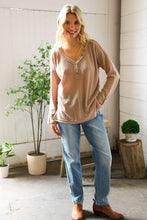 Load image into Gallery viewer, Casual Living Brown Henley Cuff Sleeve Side Slit Pullover