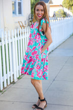 Load image into Gallery viewer, Diva Dreaming Aqua Floral Print Tiered Ruffle Sleeve Dress