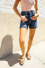 Load image into Gallery viewer, Judy Blue Dark Wash Released Hem Tummy Control Shorts