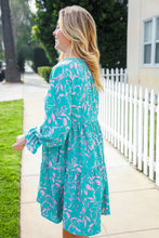 Load image into Gallery viewer, Boho Romance Mint Floral Print Front Ribbon Bow Tiered Dress