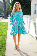Load image into Gallery viewer, Boho Romance Mint Floral Print Front Ribbon Bow Tiered Dress