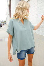 Load image into Gallery viewer, Casual Chic Sage Linen Notch Neck Dolman Short Sleeve Top
