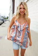 Load image into Gallery viewer, Sunny Days Coral Ruffle V Neck Floral Print Sleeveless Top