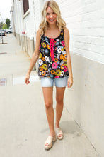 Load image into Gallery viewer, Flower Power Black Sleeveless Babydoll Bow Tie Top