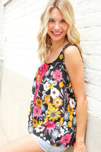 Load image into Gallery viewer, Flower Power Black Sleeveless Babydoll Bow Tie Top