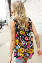 Load image into Gallery viewer, Flower Power Black Sleeveless Babydoll Bow Tie Top