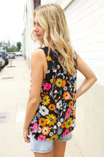 Load image into Gallery viewer, Flower Power Black Sleeveless Babydoll Bow Tie Top