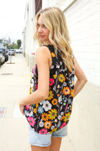 Load image into Gallery viewer, Flower Power Black Sleeveless Babydoll Bow Tie Top