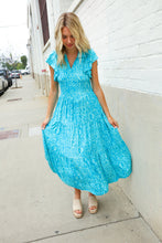 Load image into Gallery viewer, Find Love Blue Boho Print Flutter Sleeve Fit & Flare Dress