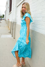 Load image into Gallery viewer, Find Love Blue Boho Print Flutter Sleeve Fit & Flare Dress