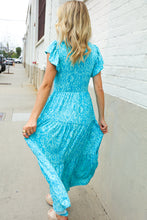 Load image into Gallery viewer, Find Love Blue Boho Print Flutter Sleeve Fit & Flare Dress