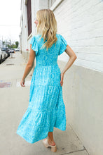 Load image into Gallery viewer, Find Love Blue Boho Print Flutter Sleeve Fit & Flare Dress