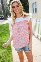 Load image into Gallery viewer, Coral & White Cotton Floral Embroidered Yoke Top