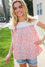 Load image into Gallery viewer, Coral & White Cotton Floral Embroidered Yoke Top