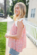 Load image into Gallery viewer, Coral & White Cotton Floral Embroidered Yoke Top