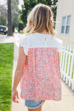 Load image into Gallery viewer, Coral & White Cotton Floral Embroidered Yoke Top