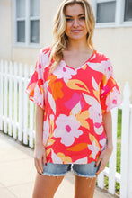 Load image into Gallery viewer, Tropical Vibes Peach Floral Dolman Ruffle Frill Sleeve Blouse