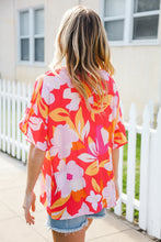 Load image into Gallery viewer, Tropical Vibes Peach Floral Dolman Ruffle Frill Sleeve Blouse