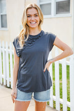 Load image into Gallery viewer, Charming In Charcoal Asymmetrical Shirred Modal Top