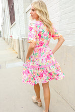 Load image into Gallery viewer, Beautiful You Rose Floral Print Ric Rack Trim Babydoll Dress