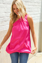 Load image into Gallery viewer, Diva Dreams Fuchsia Leopard Print One Shoulder Satin Top