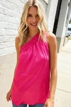 Load image into Gallery viewer, Diva Dreams Fuchsia Leopard Print One Shoulder Satin Top