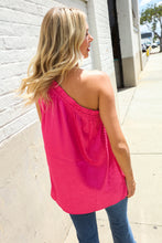 Load image into Gallery viewer, Diva Dreams Fuchsia Leopard Print One Shoulder Satin Top