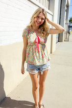 Load image into Gallery viewer, Be Charming Sage Floral Print Elastic Neck Ribbon Bow Tie Top