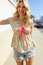 Load image into Gallery viewer, Be Charming Sage Floral Print Elastic Neck Ribbon Bow Tie Top