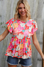 Load image into Gallery viewer, Feeling Femme' Coral Floral Print Folded Short Sleeve Babydoll Top