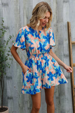 Load image into Gallery viewer, Feeling Bold Turquoise Floral Smocked Waist Flutter Sleeve Romper