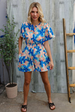 Load image into Gallery viewer, Feeling Bold Turquoise Floral Smocked Waist Flutter Sleeve Romper