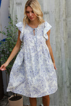 Load image into Gallery viewer, Vintage Vibes Dusty Blue Folded Ruffle Short Sleeve Babydoll Dress