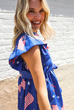 Load image into Gallery viewer, American Flag Blue & Red Stars & Bow Print Woven Top