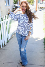 Load image into Gallery viewer, Vintage Chic Navy & Ivory Three-Quarter Bow Sleeve Contrast Stripe Blouse