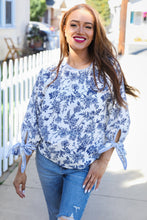Load image into Gallery viewer, Vintage Chic Navy & Ivory Three-Quarter Bow Sleeve Contrast Stripe Blouse
