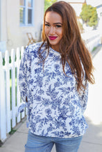 Load image into Gallery viewer, Vintage Chic Navy & Ivory Three-Quarter Bow Sleeve Contrast Stripe Blouse