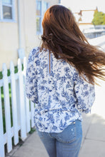 Load image into Gallery viewer, Vintage Chic Navy & Ivory Three-Quarter Bow Sleeve Contrast Stripe Blouse